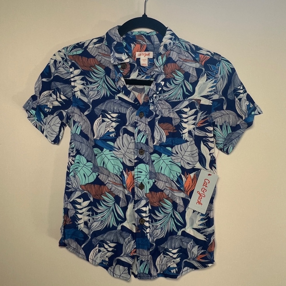 Cat & Jack size small 6/7 boys shirt new with tags blue floral